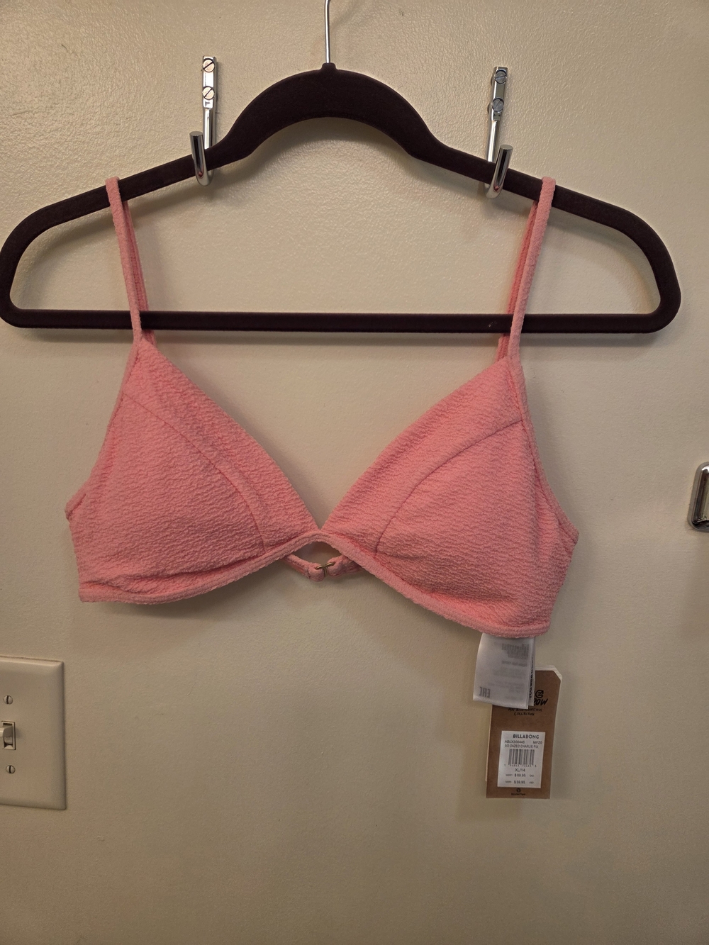 Billabong Bubblegum Pink Textured Bikini Top Swim XL 14 Nwt